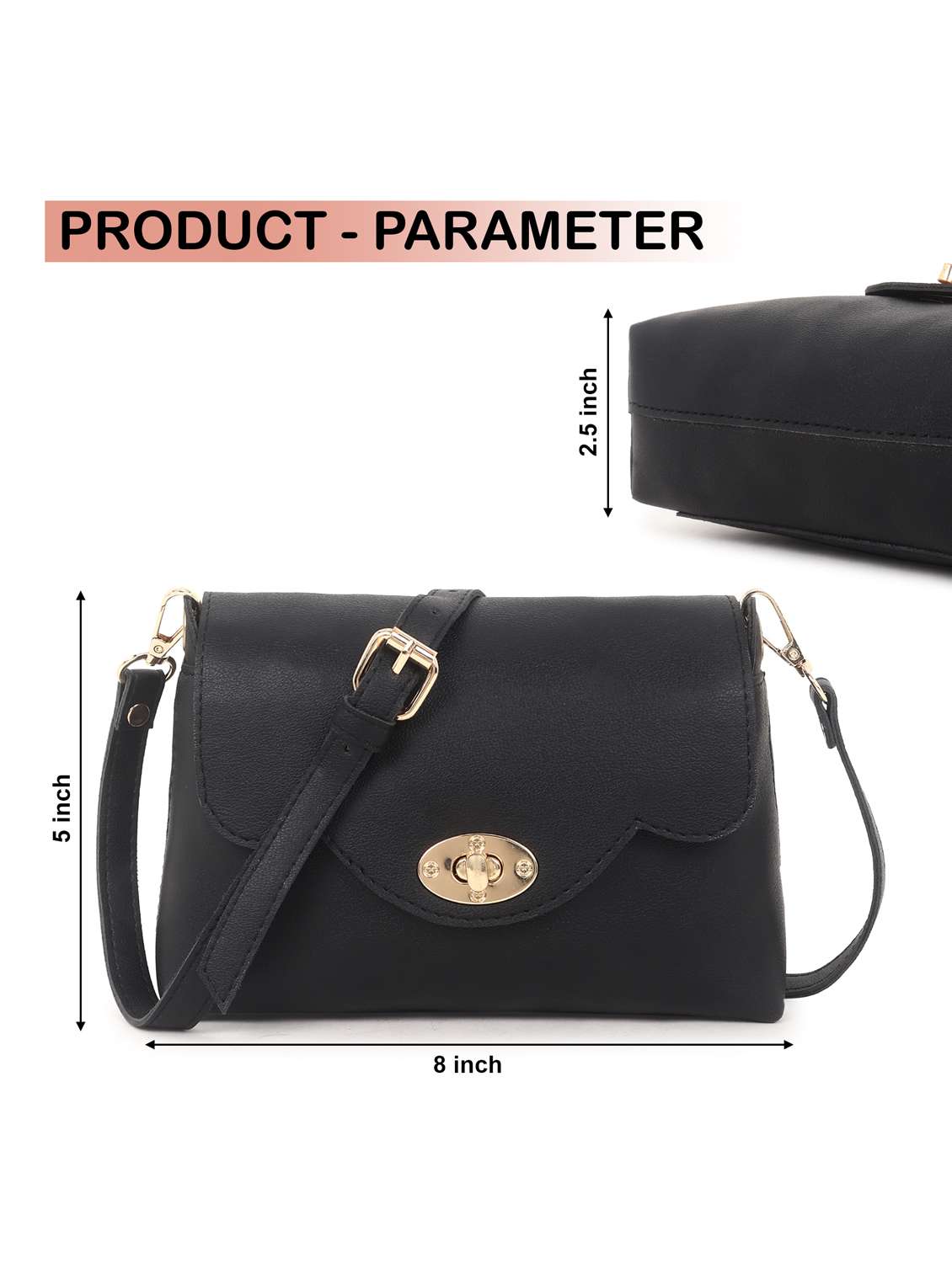 women solid leatherette sling bag - 22088500 -  Standard Image - 4