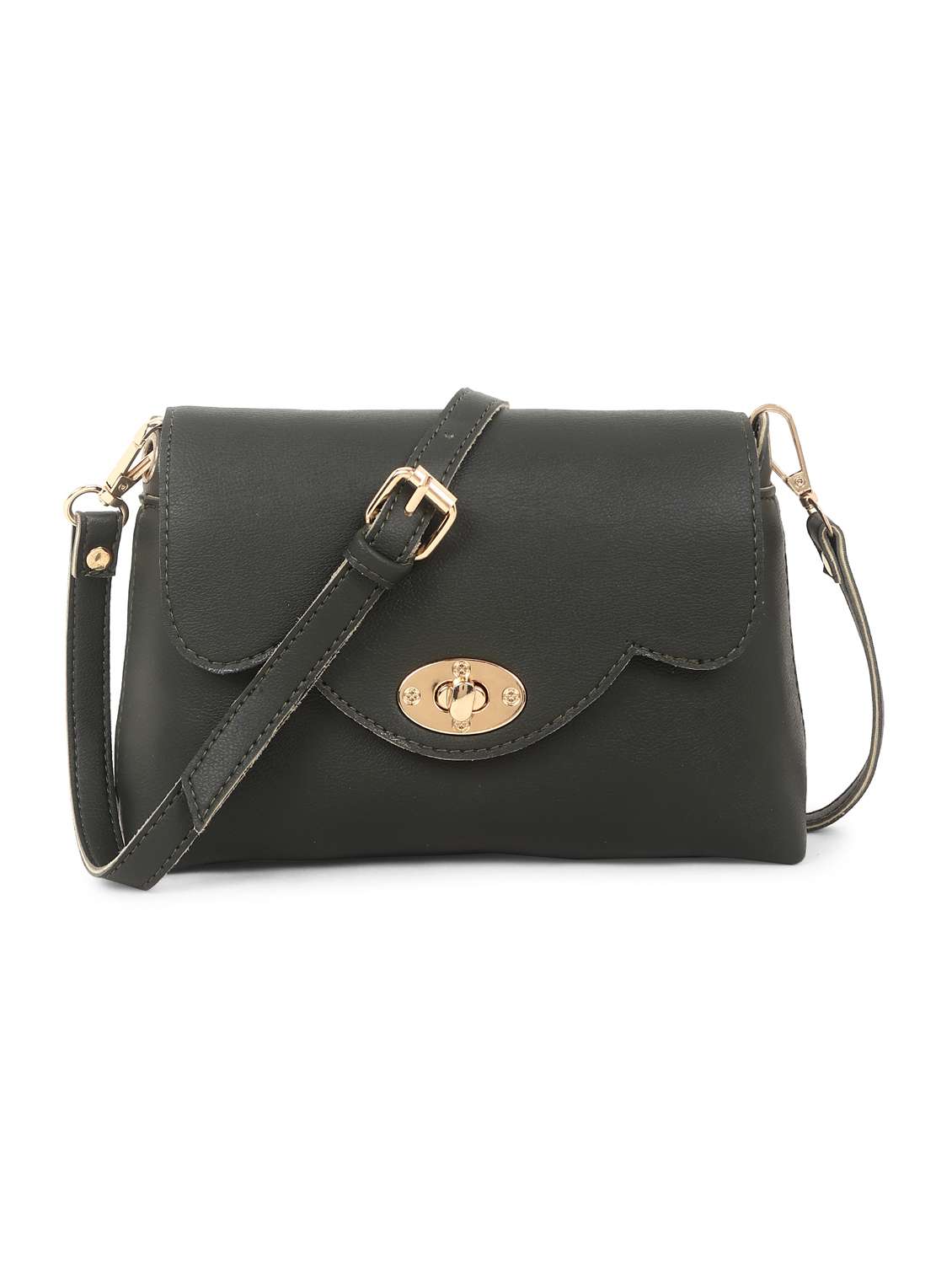 women green leatherette sling bag