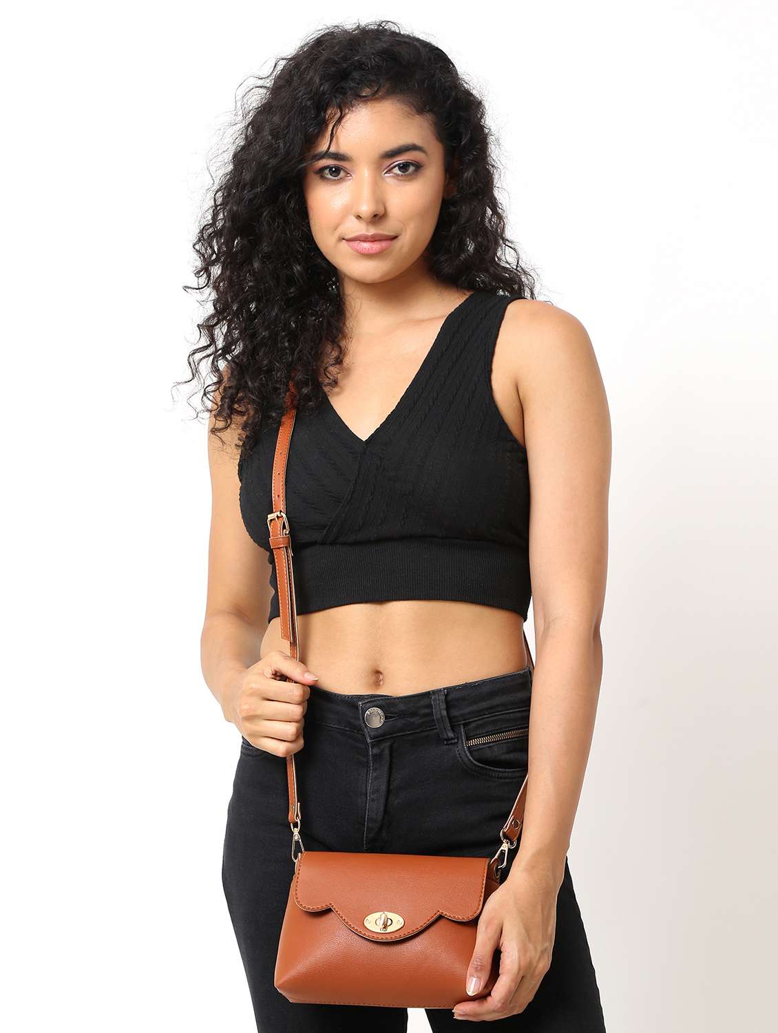 women tan leatherette sling bag - 22088504 - Standard Image - 1