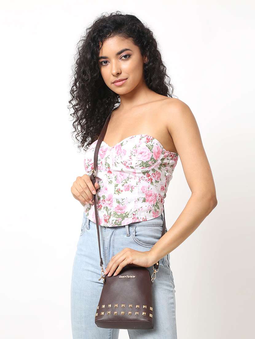 women brown leatherette sling bag - 22088508 - Standard Image - 1