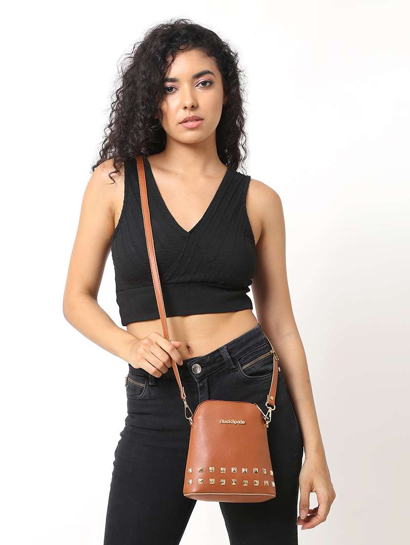women solid leatherette sling bag - 22088510 - Standard Image - 1