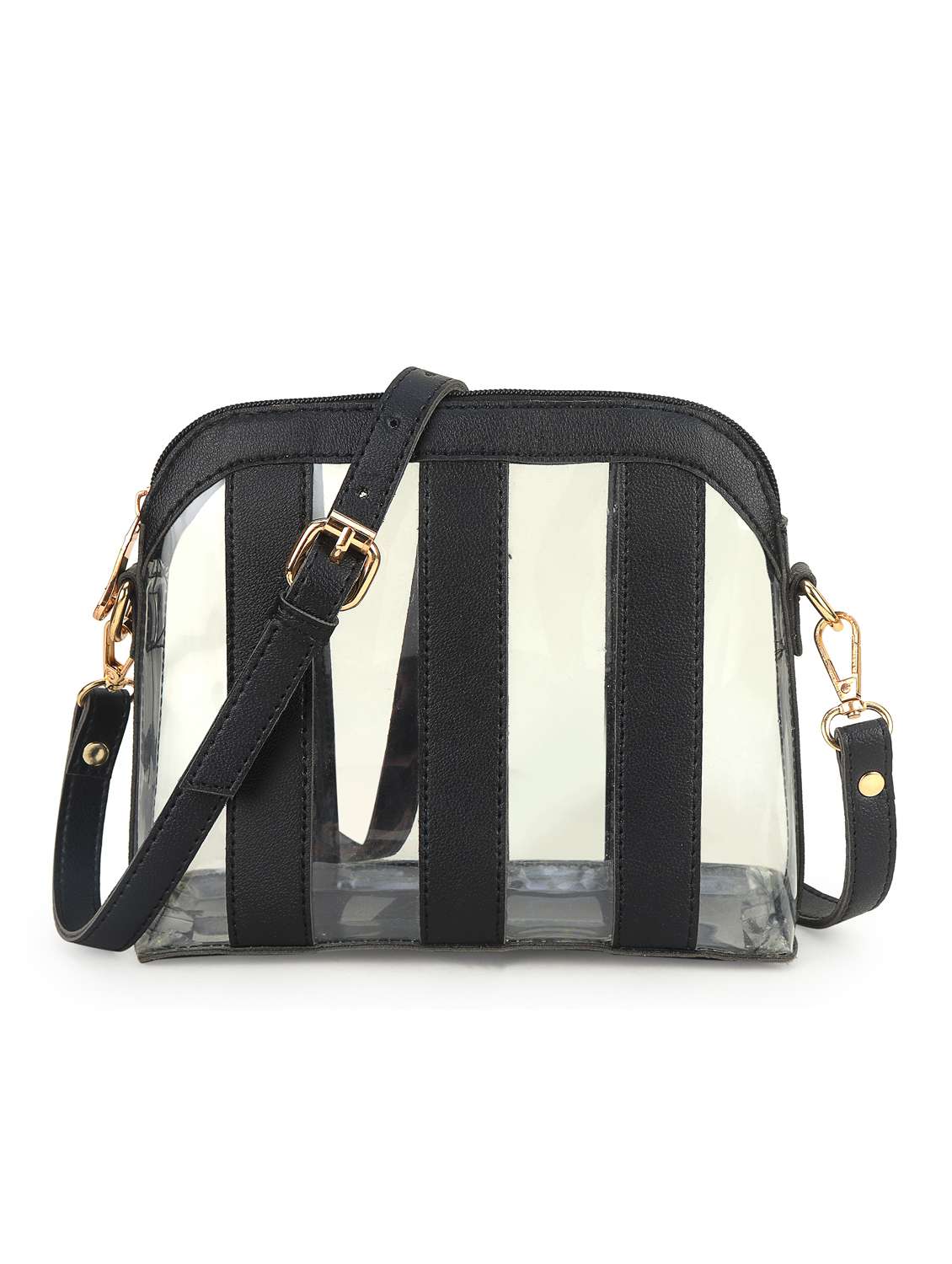 women striped leatherette sling bag