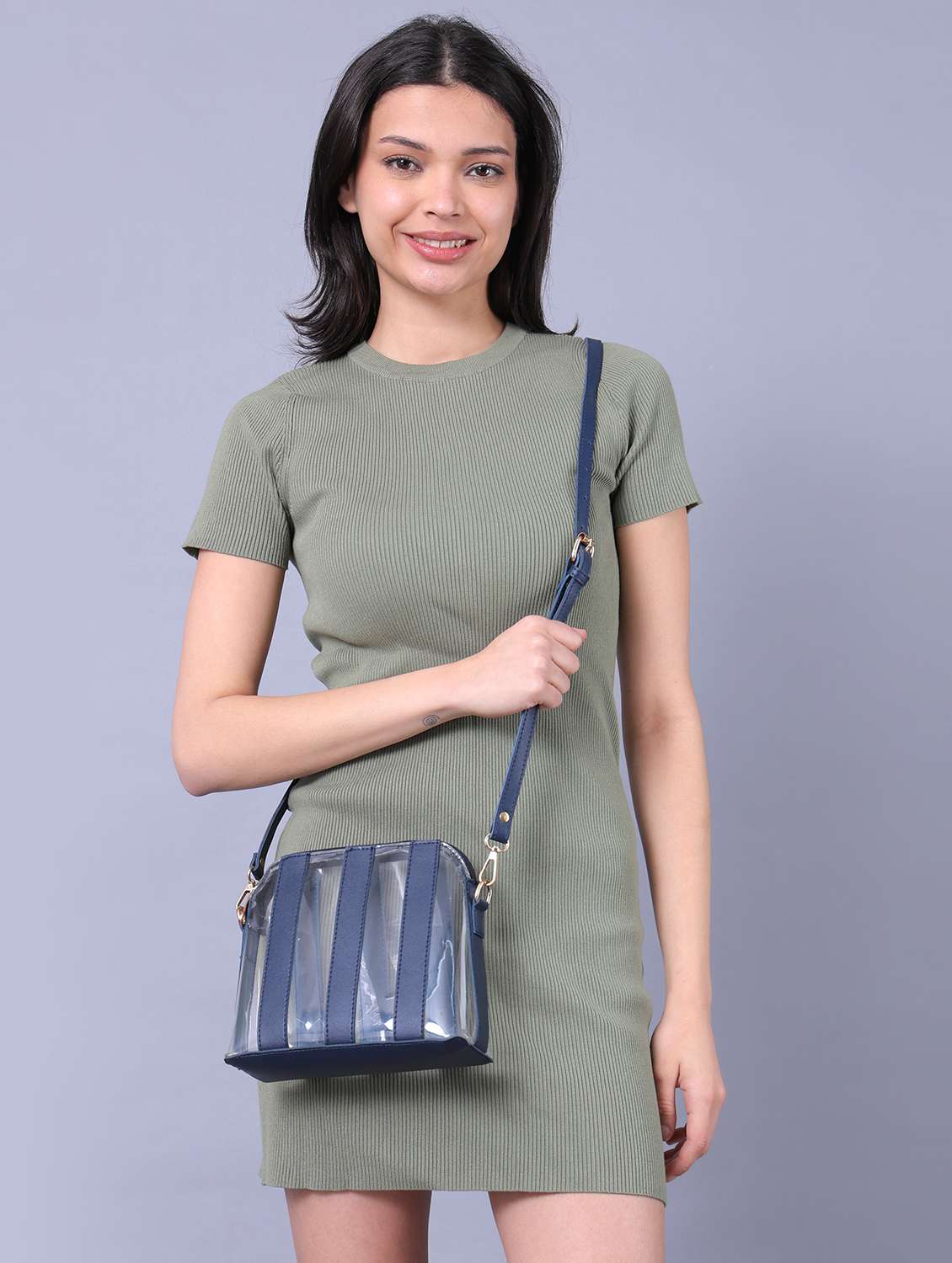 women striped leatherette sling bag - 22088534 -  Standard Image - 1