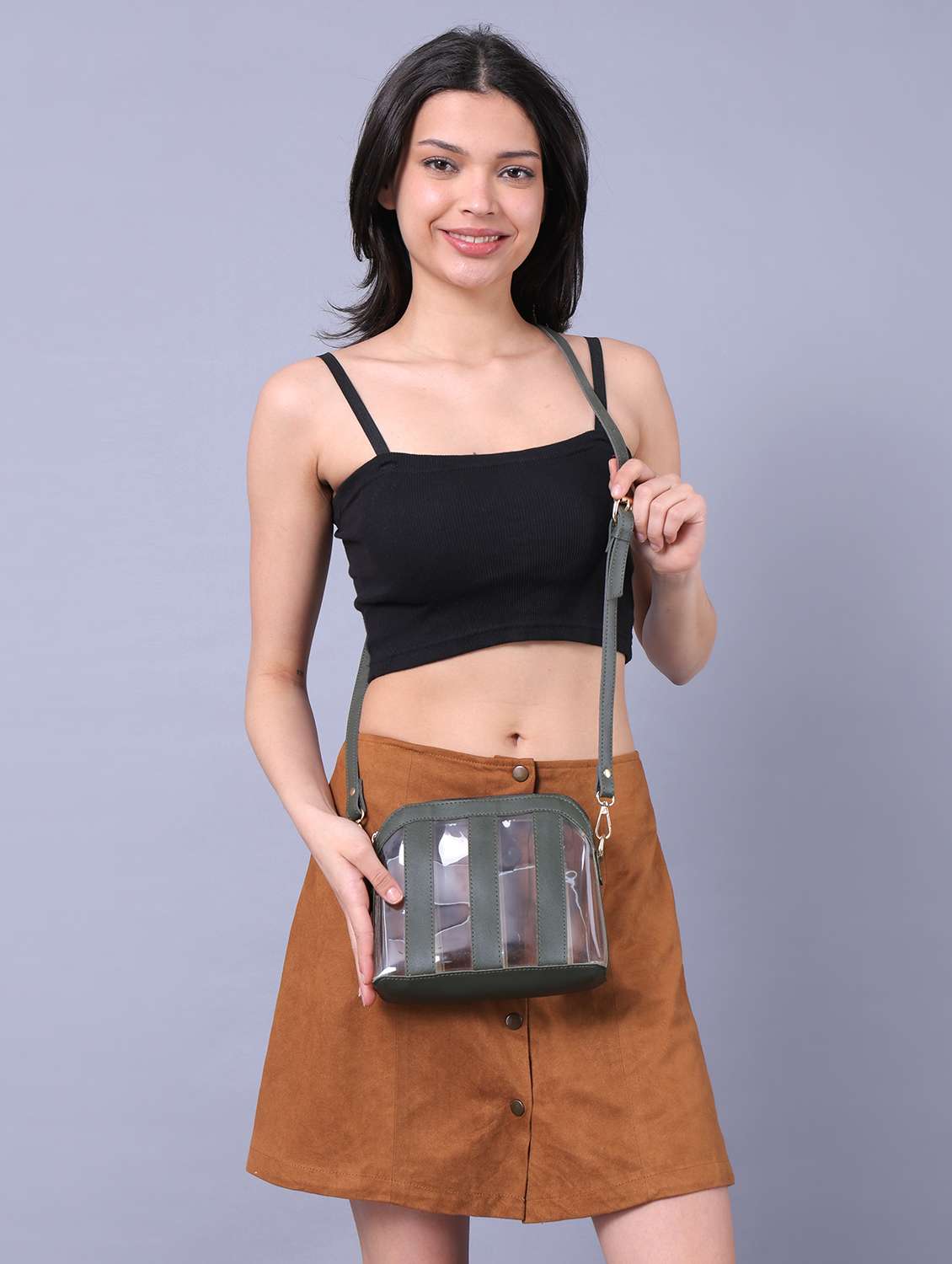 women striped leatherette sling bag - 22088535 - Standard Image - 1