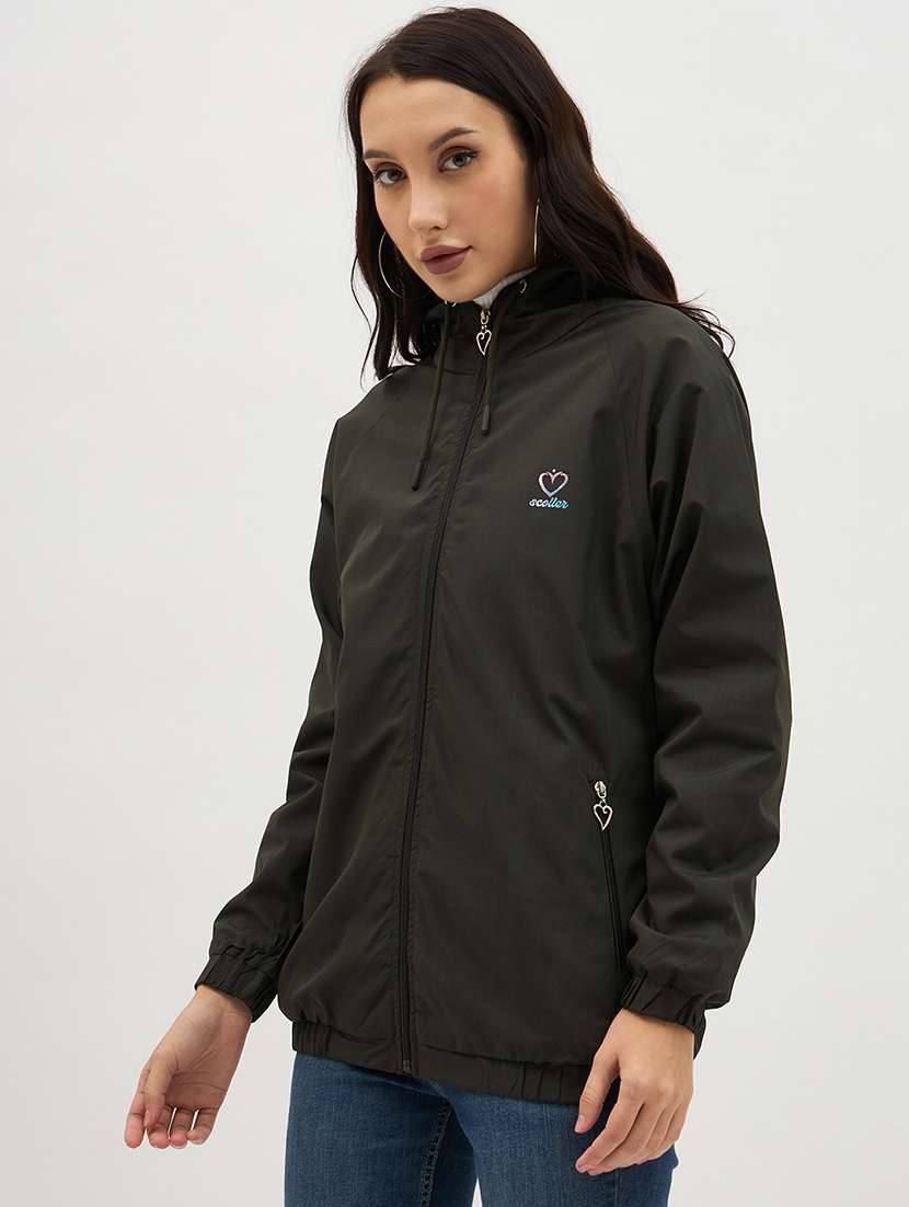 women solid long sleeve windcheater jacket - 22088613 -  Standard Image - 1