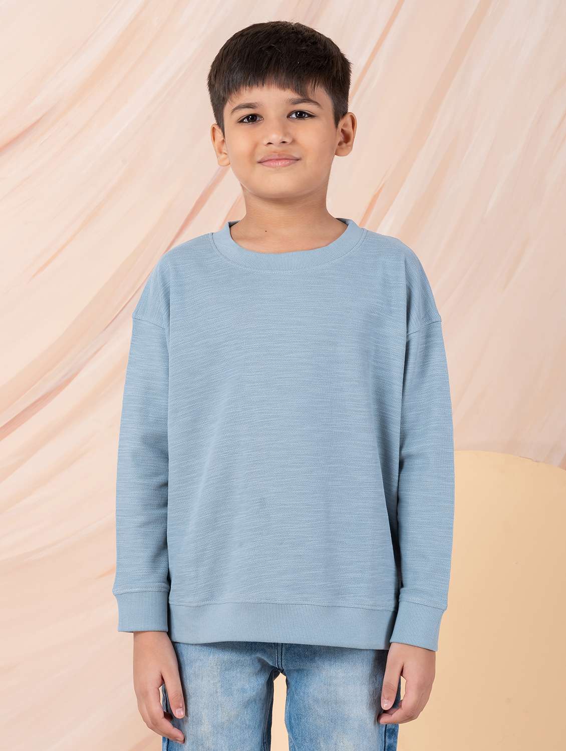 boys solid round neck long sleeve sweatshirt