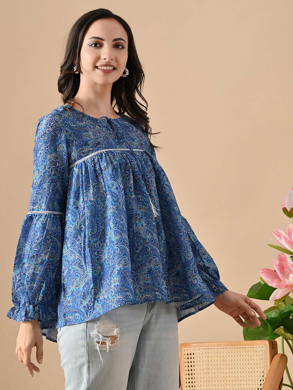women printed long sleeve flared kurti - 22088691 -  Standard Image - 1