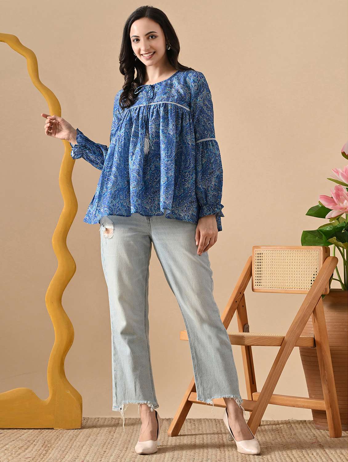 women printed long sleeve flared kurti - 22088691 - Standard Image - 4