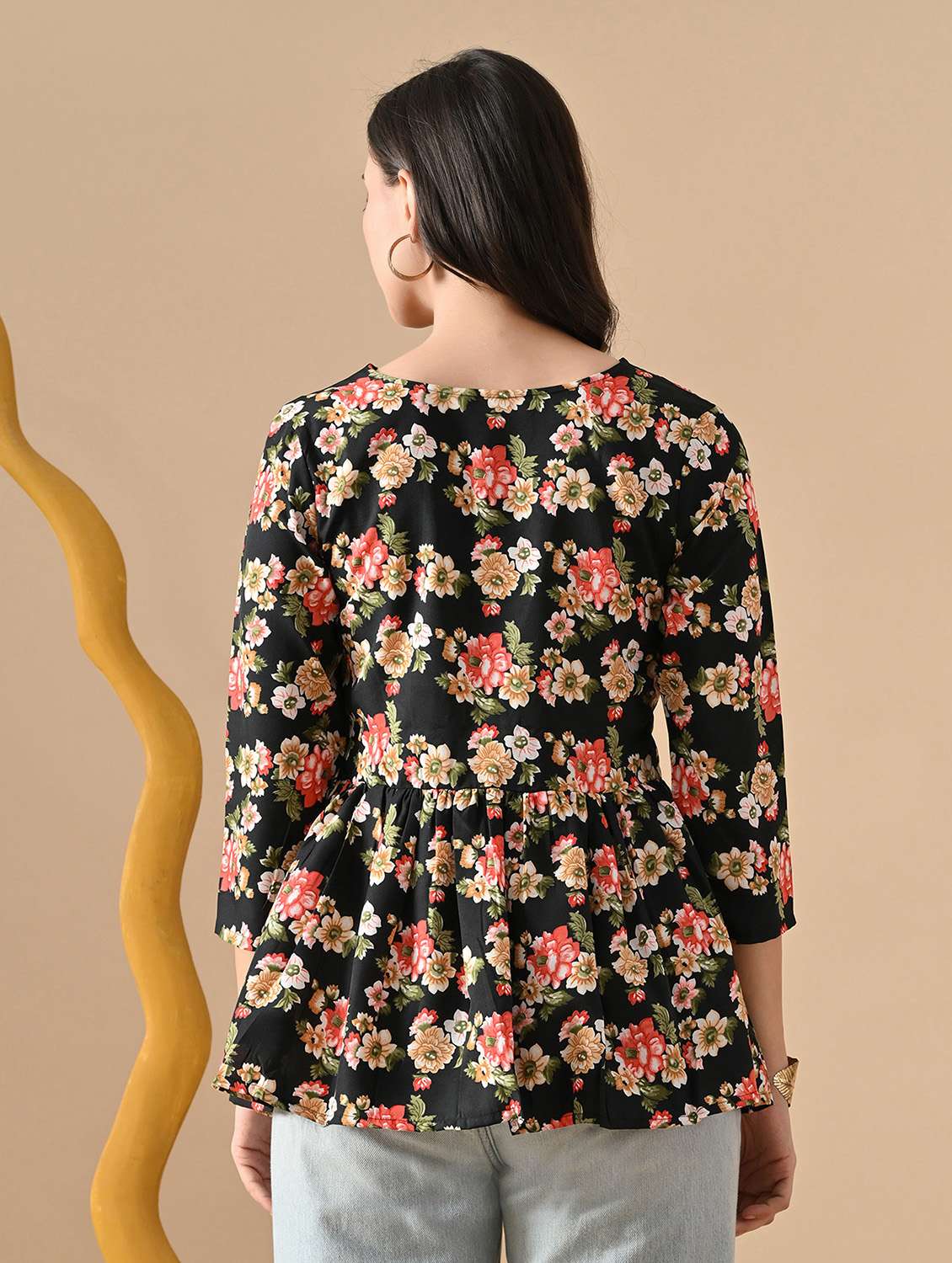 women floral print three quarter sleeve flared top - 22088693 - Standard Image - 4