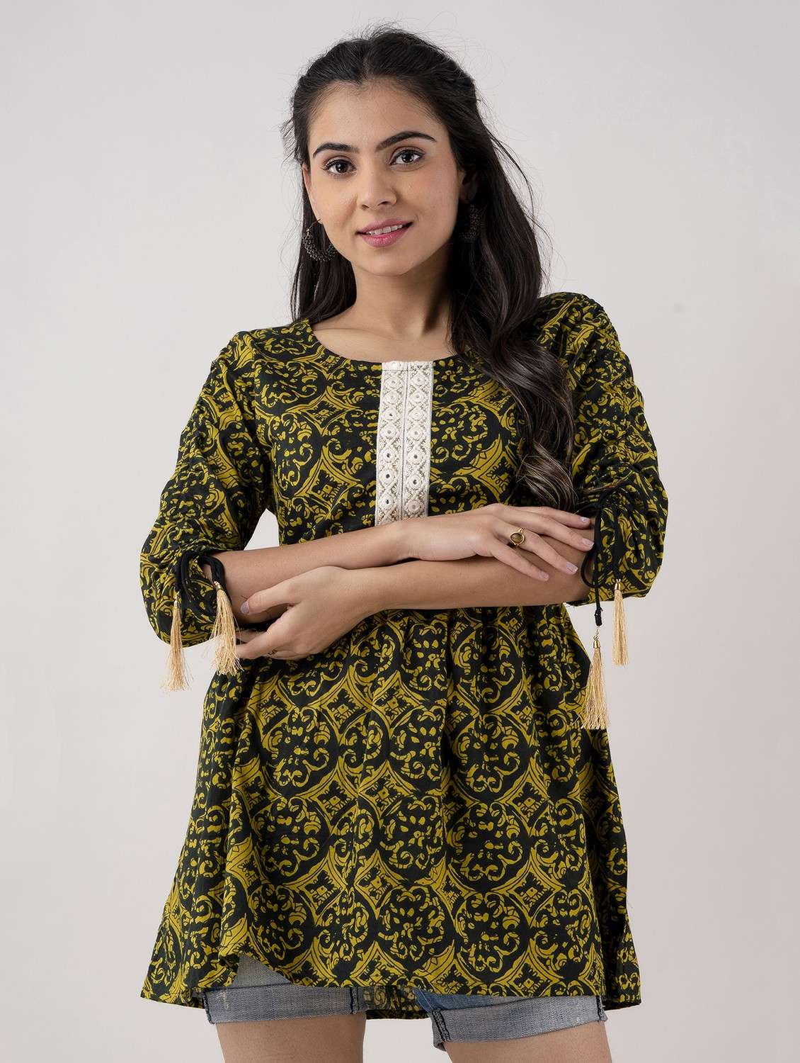 women printed long sleeve flared kurti - 22088694 - Standard Image - 1