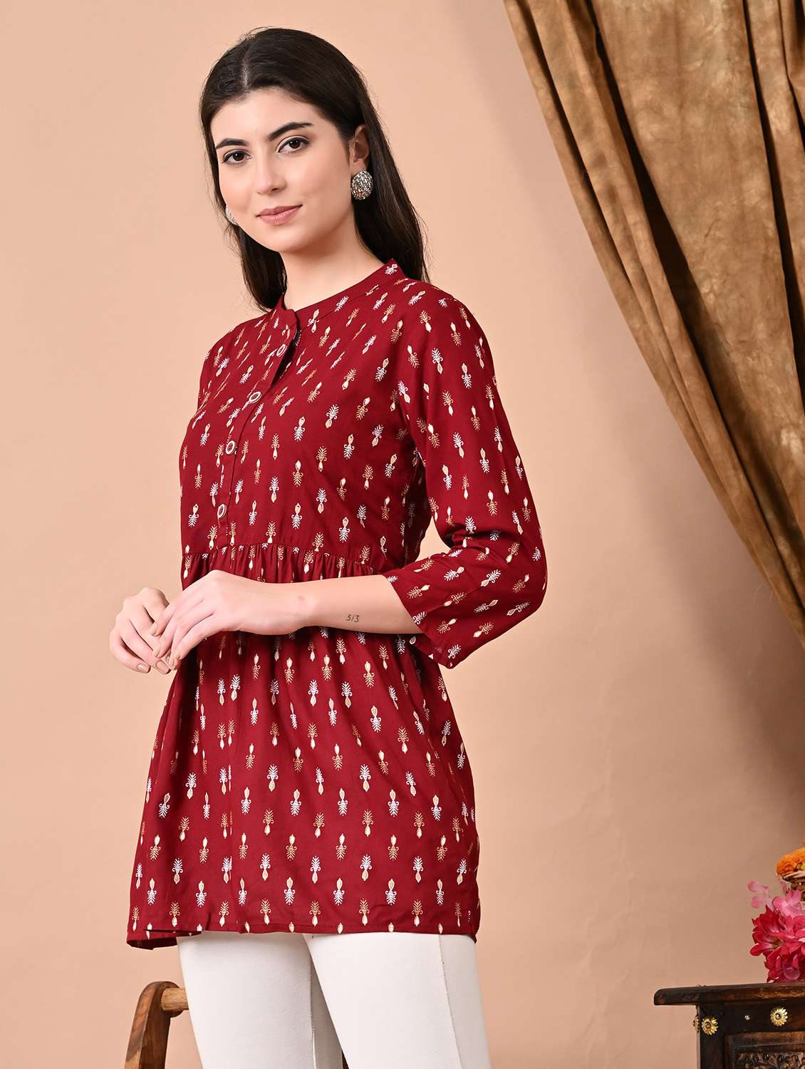 women printed long sleeve flared kurti - 22088695 -  Standard Image - 1