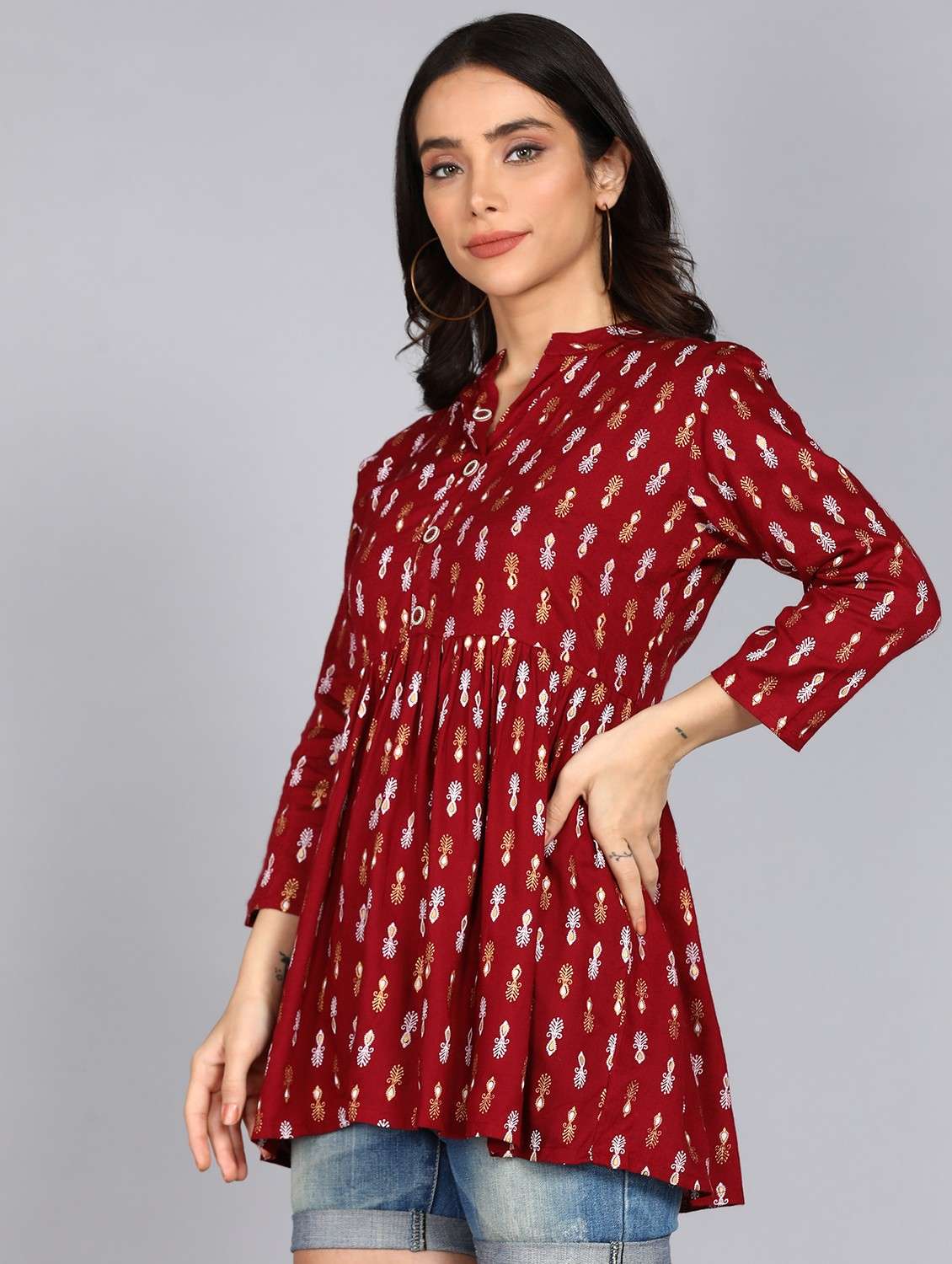women printed long sleeve flared kurti - 22088698 - Standard Image - 1