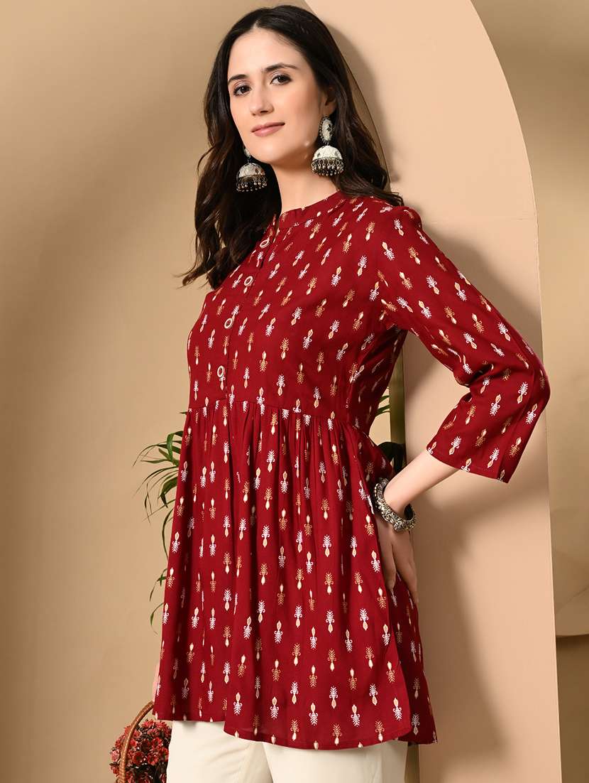 women printed three quarter sleeve flared kurti - 22088749 -  Standard Image - 1