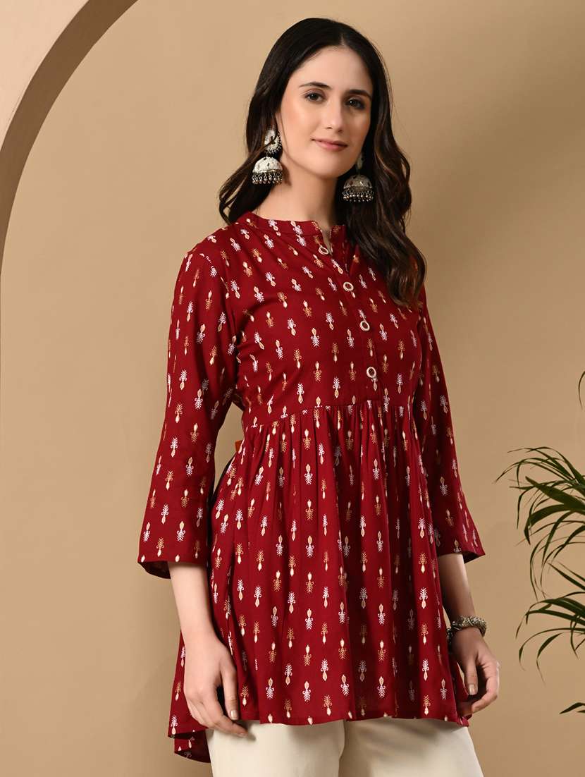 women printed three quarter sleeve flared kurti - 22088749 -  Standard Image - 4