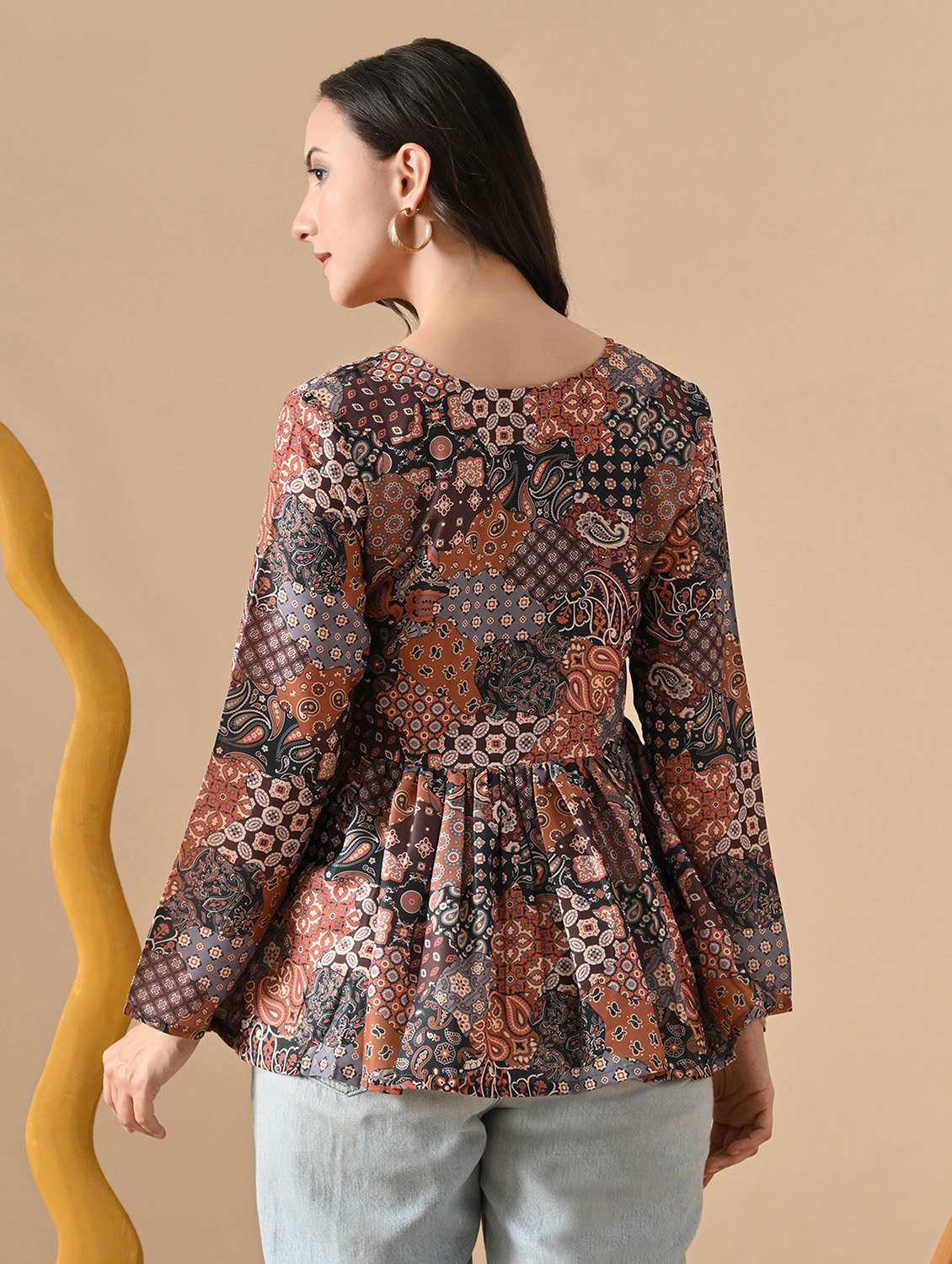women printed long sleeve flared top - 22088751 -  Standard Image - 4
