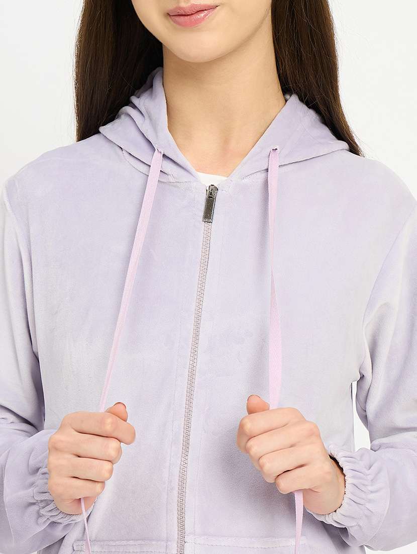 women solid hooded velvet nightwear pyjama set - 22088753 -  Standard Image - 4