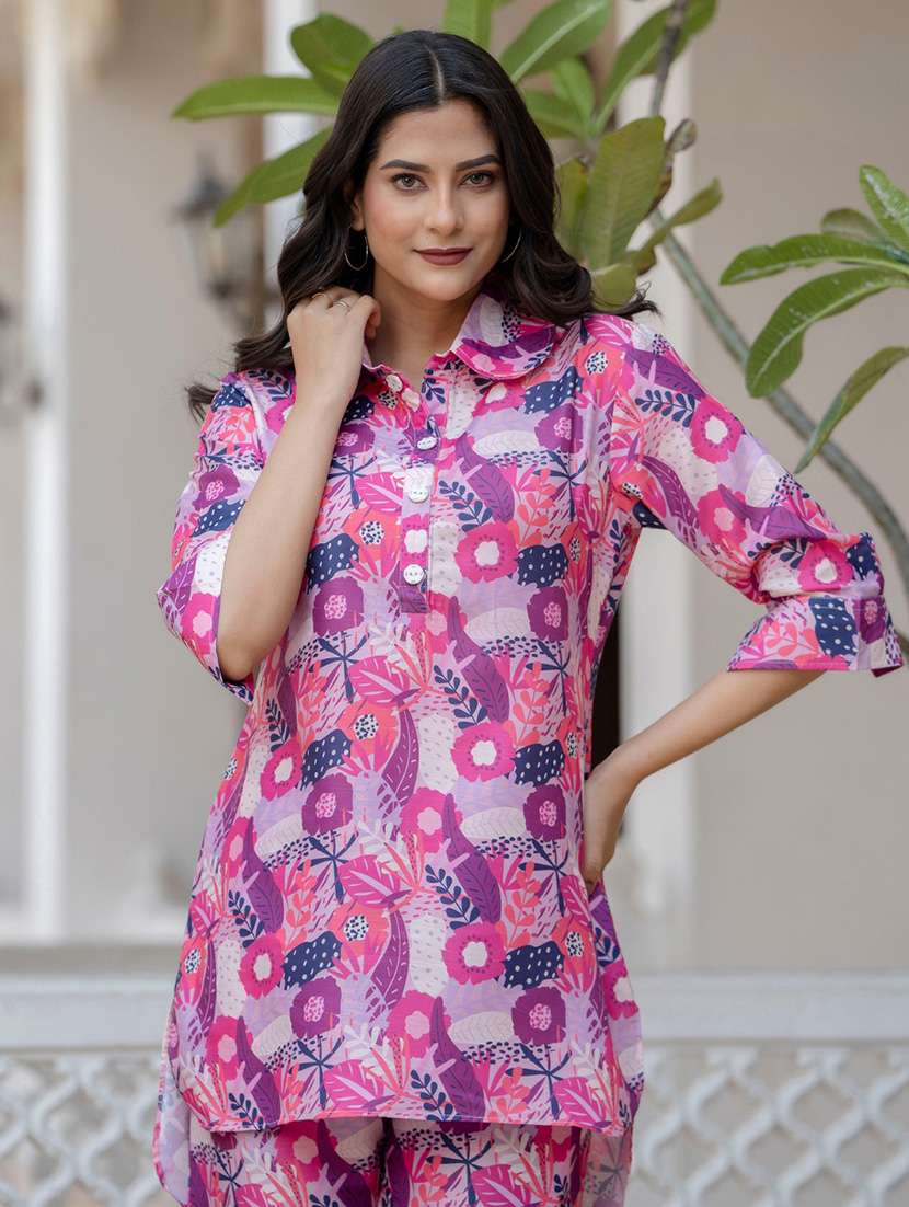 women floral printed three quarter sleeve ethnic co-ord set - 22088769 - Standard Image - 1