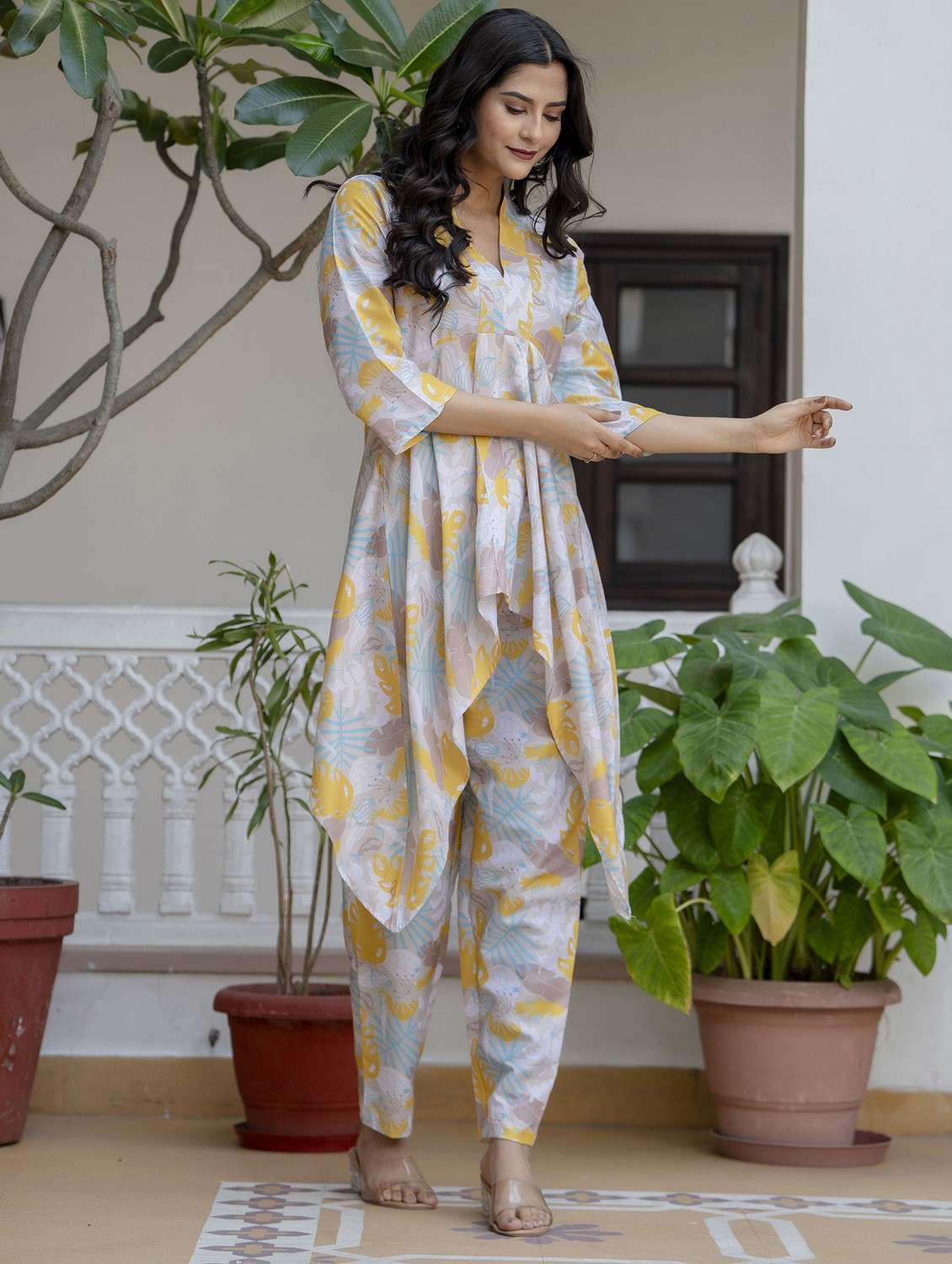 women printed three quarter sleeve ethnic co-ord set - 22088770 - Standard Image - 1