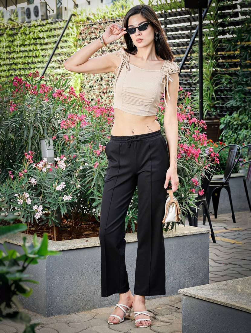 women black solid mid rise track pant - 22088783 -  Standard Image - 6
