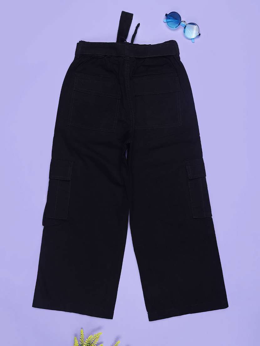 girls black solid mid rise cargo - 22088835 -  Standard Image - 1