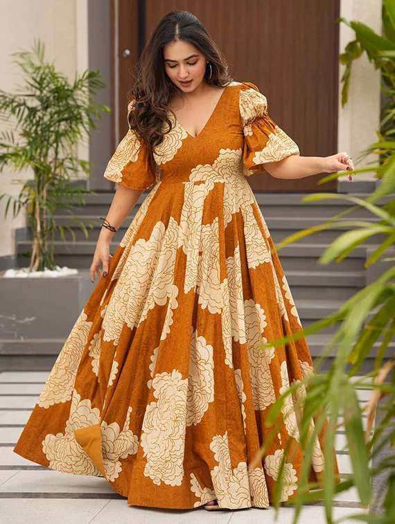 mustard rayon ballon  dress - 22088857 -  Standard Image - 1