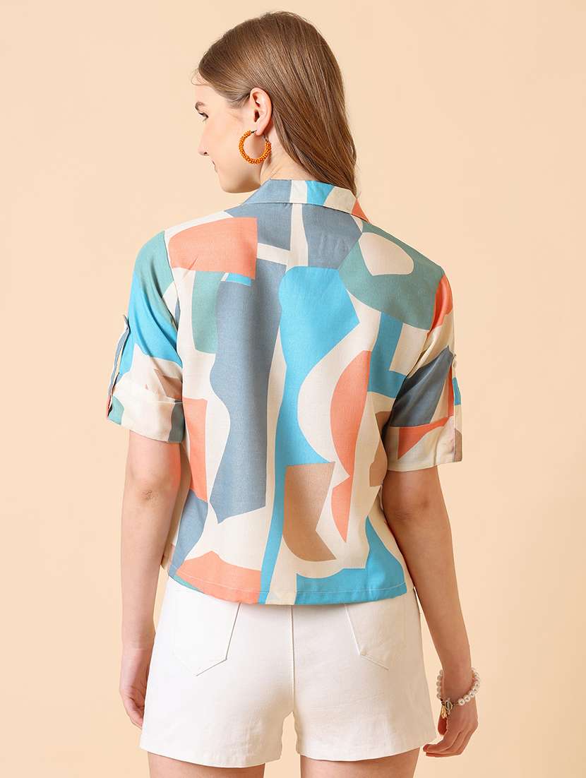 women printed short sleeve crop shirt - 22088866 -  Standard Image - 4