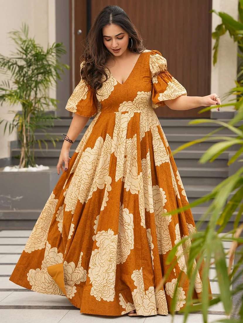 mustard rayon ballon  dress - 22088885 -  Standard Image - 1