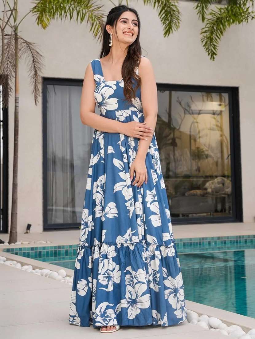 women floral print sleeveless tiered dress