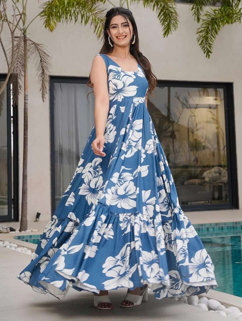 women floral print sleeveless tiered dress - 22088902 -  Standard Image - 1