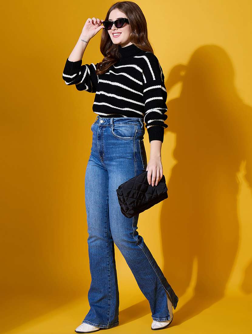 women striped high neck long sleeve pullover - 22088908 - Standard Image - 4