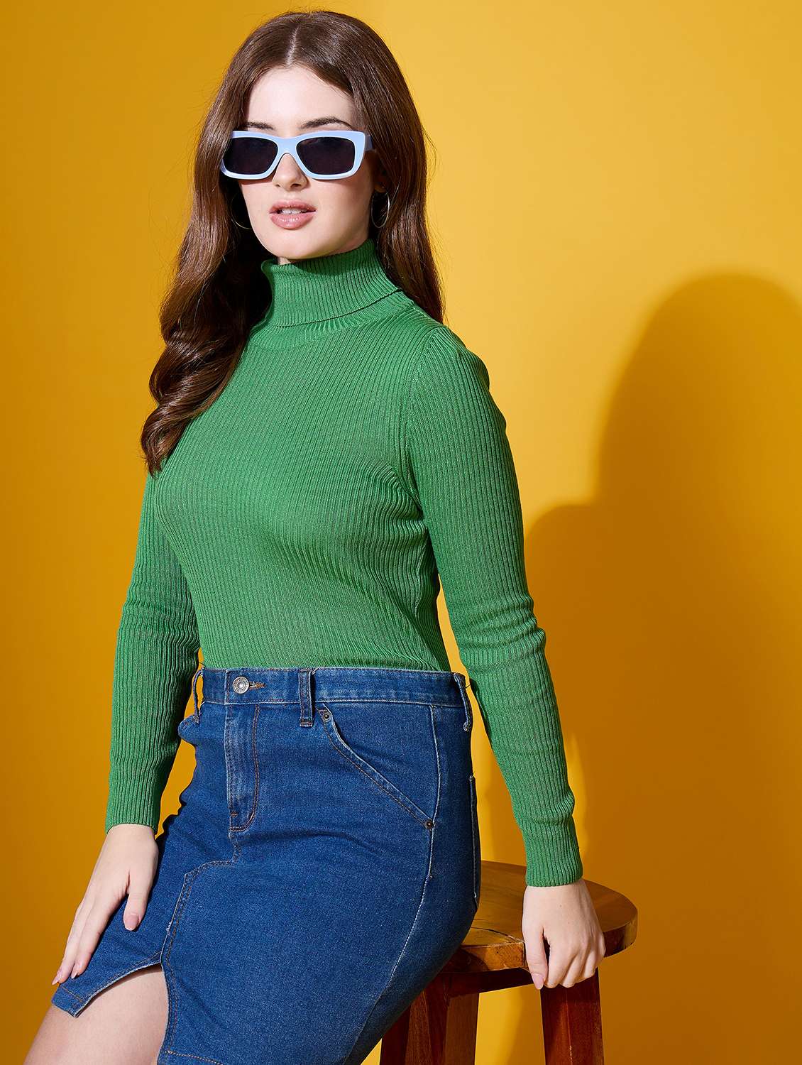 women solid turtle neck long sleeve pullover