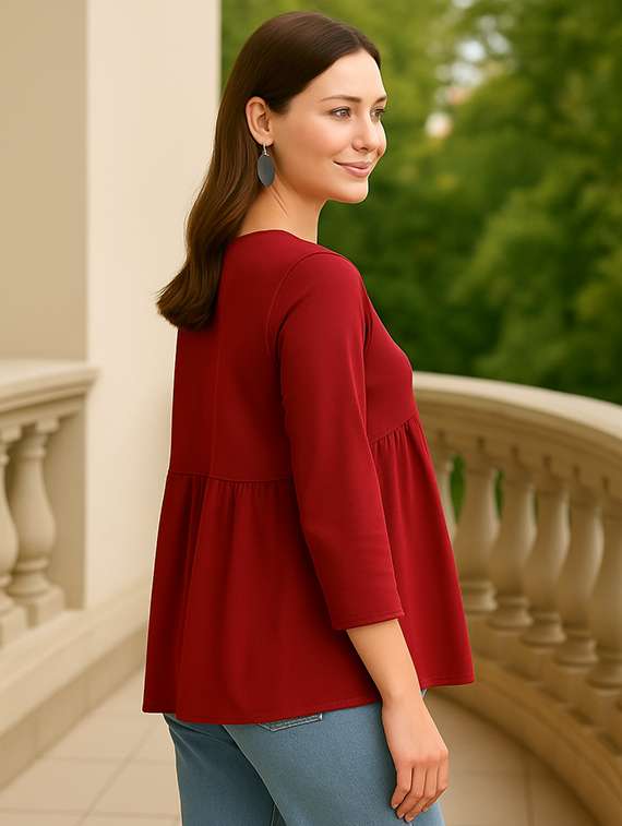 women solid three quarter sleeve ethnic top - 22088954 - Standard Image - 1
