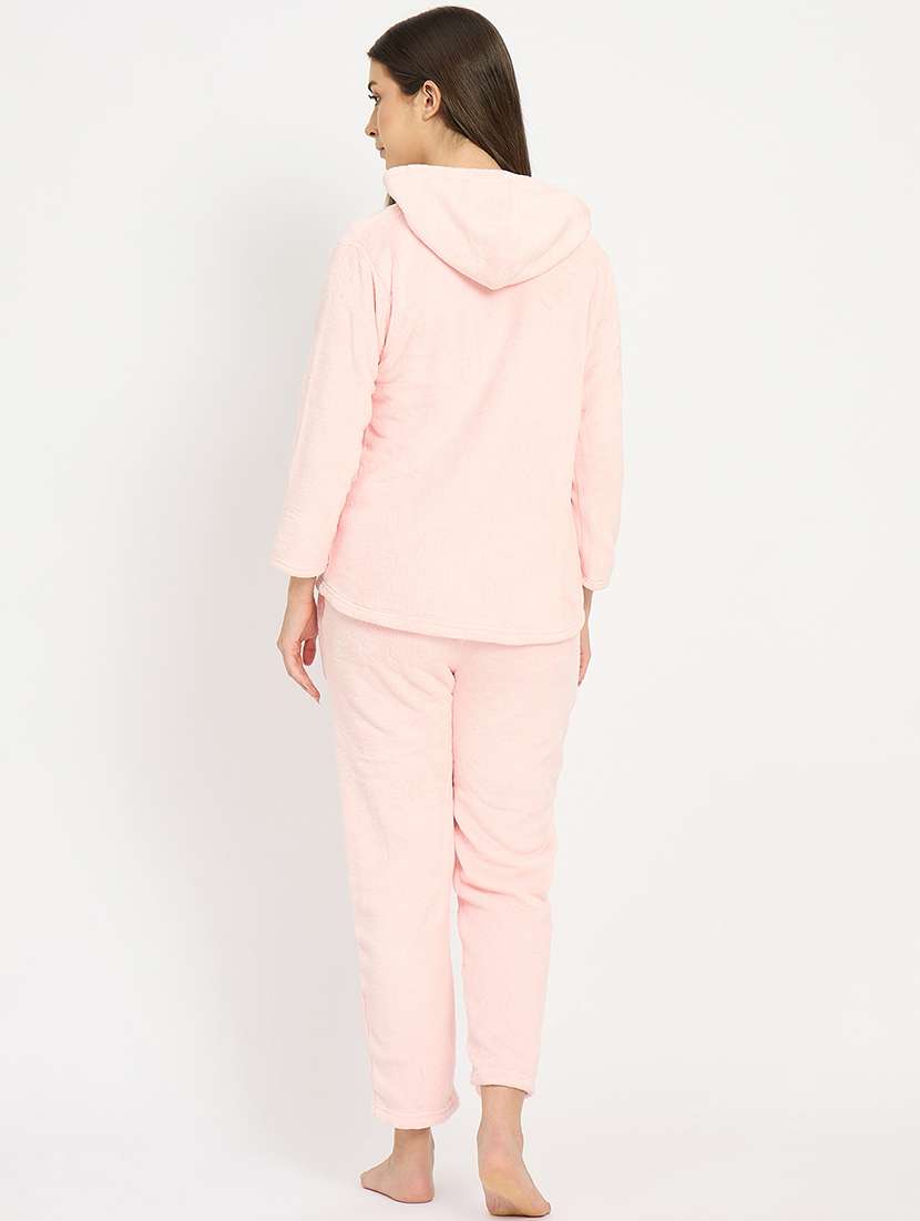 women solid hooded velvet nightwear pyjama set - 22088960 -  Standard Image - 4