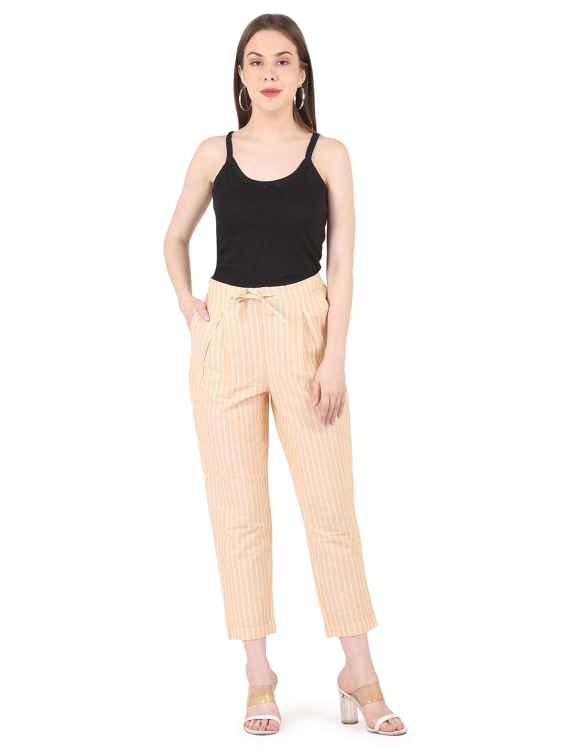 women striped high rise straight trouser - 22088963 - Standard Image - 4
