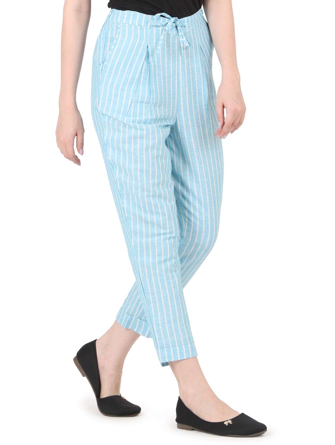 women striped high rise straight trouser - 22088964 -  Standard Image - 1