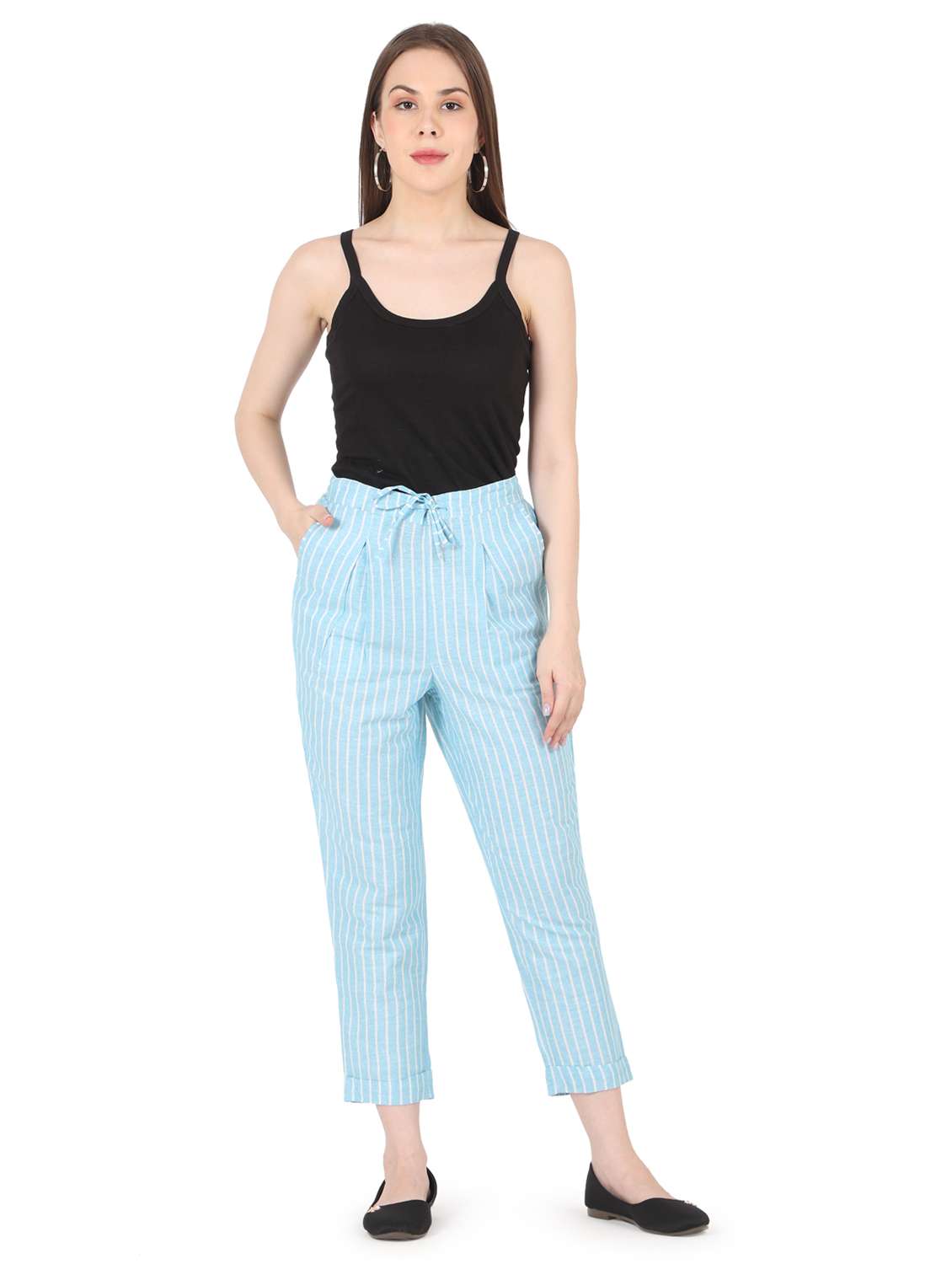 women striped high rise straight trouser - 22088964 - Standard Image - 4