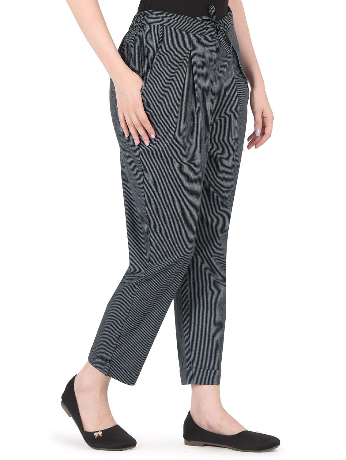 women striped high rise straight trouser - 22088965 -  Standard Image - 1