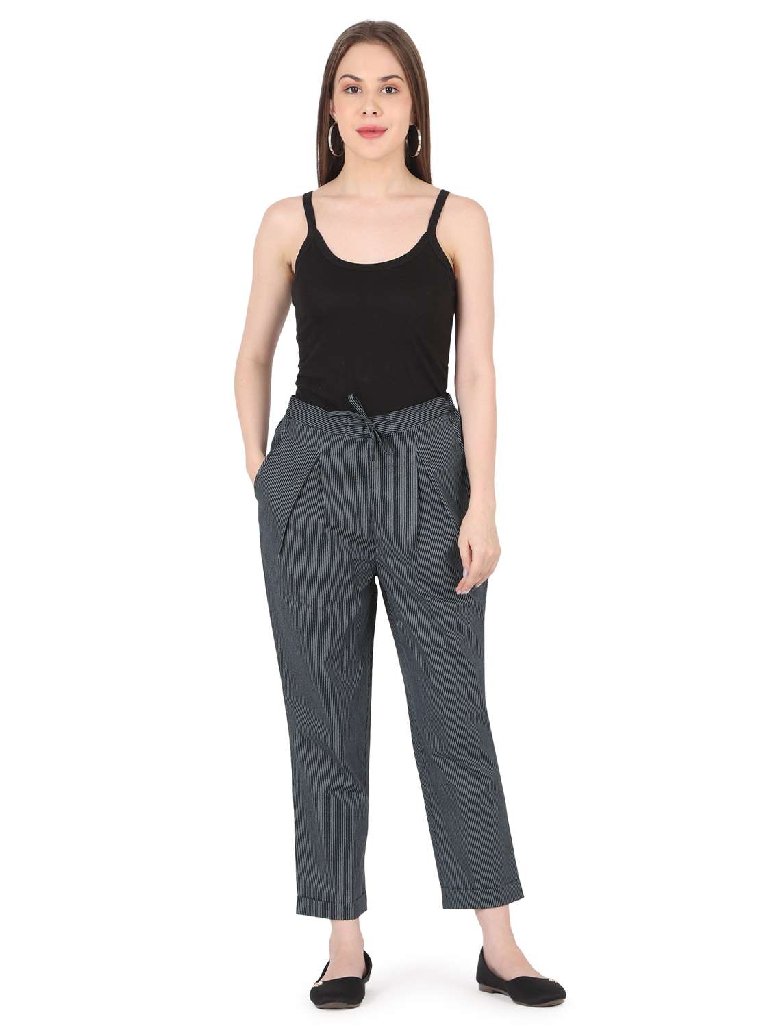women striped high rise straight trouser - 22088965 - Standard Image - 4