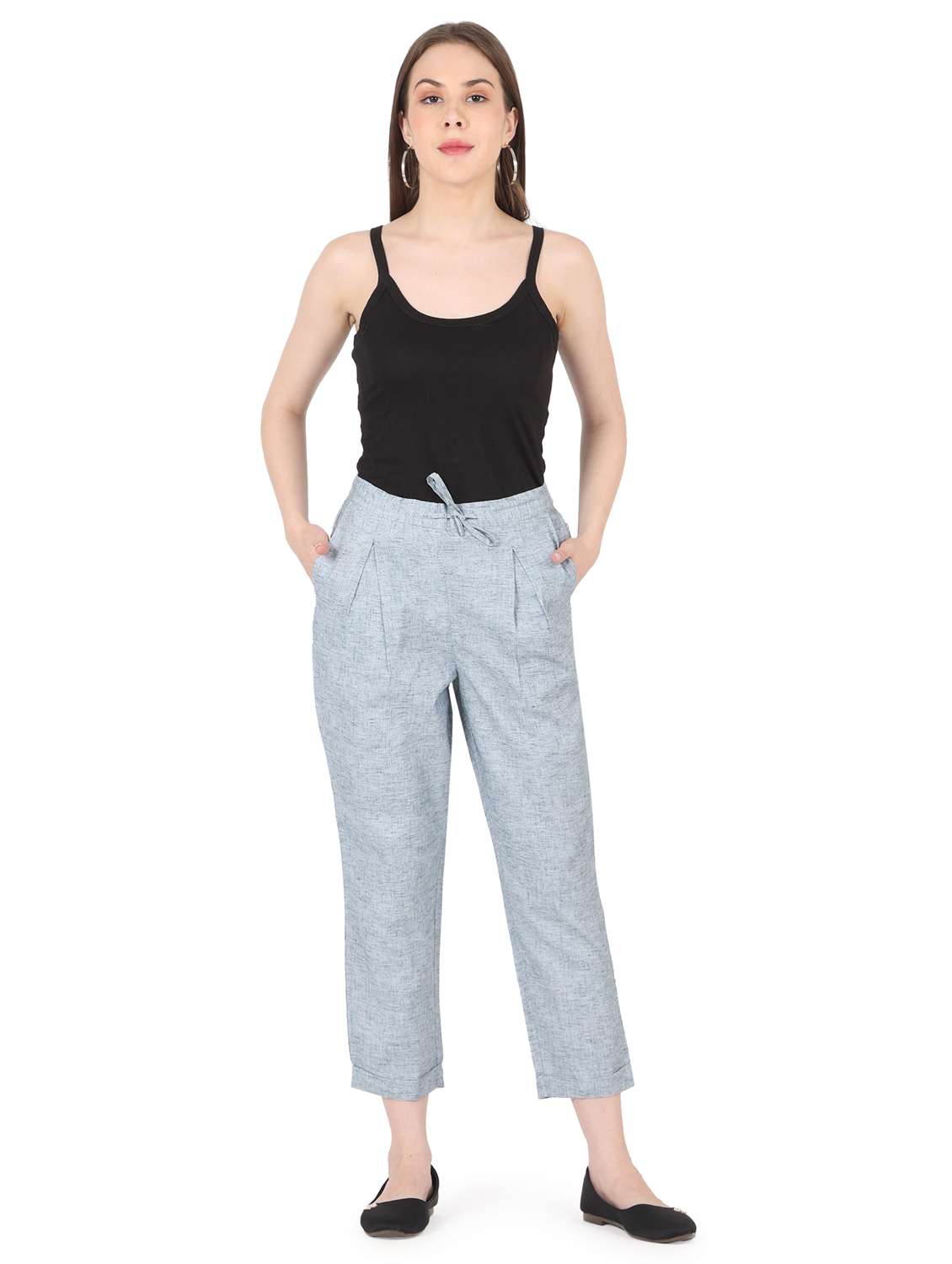 women solid high rise straight trouser - 22088967 - Standard Image - 4