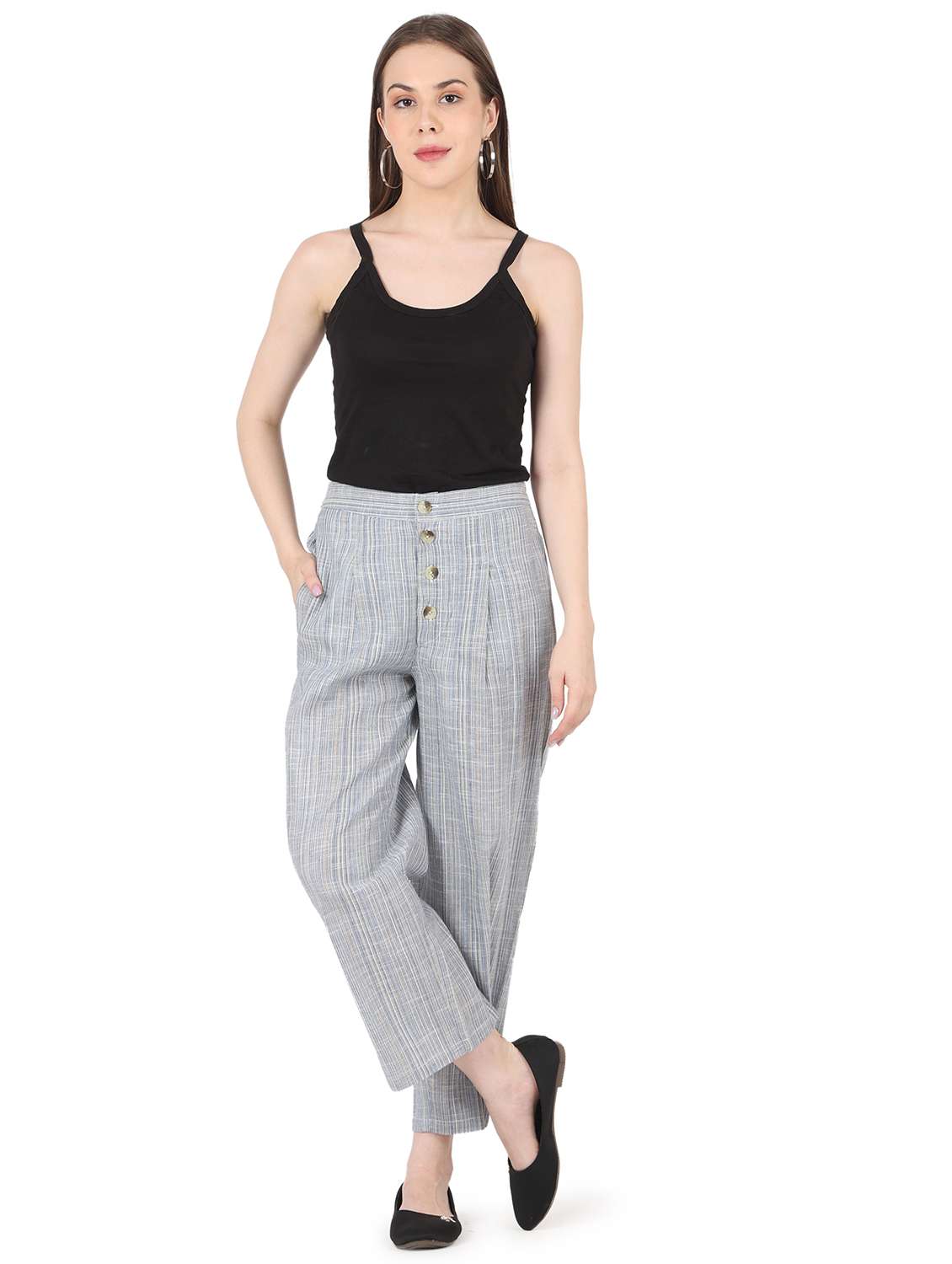 women solid mid rise straight trouser - 22088969 - Standard Image - 4