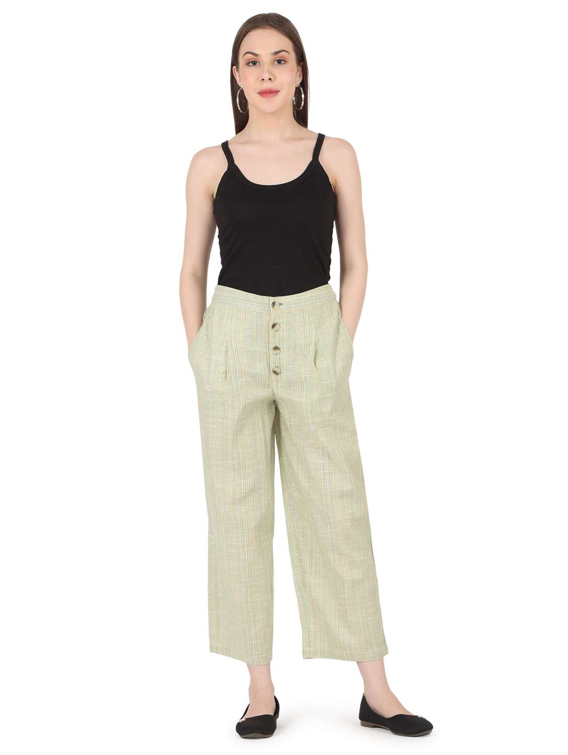 women solid high rise straight trouser - 22088971 - Standard Image - 4