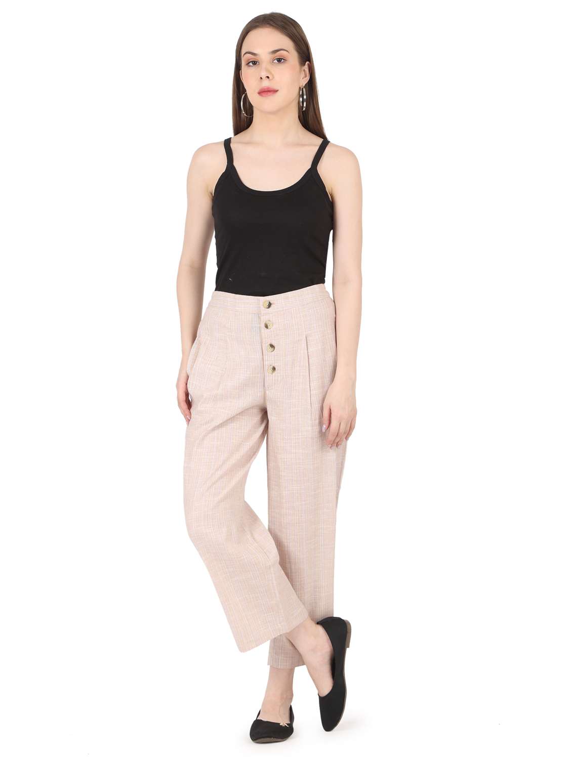 women solid high rise straight trouser - 22088972 - Standard Image - 4