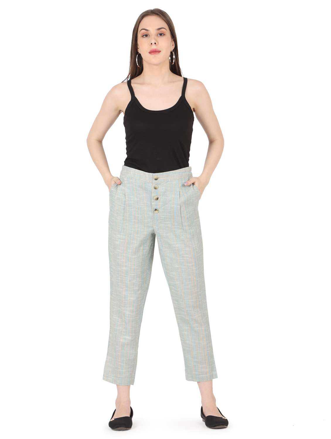 women solid high rise straight trouser - 22088973 - Standard Image - 4