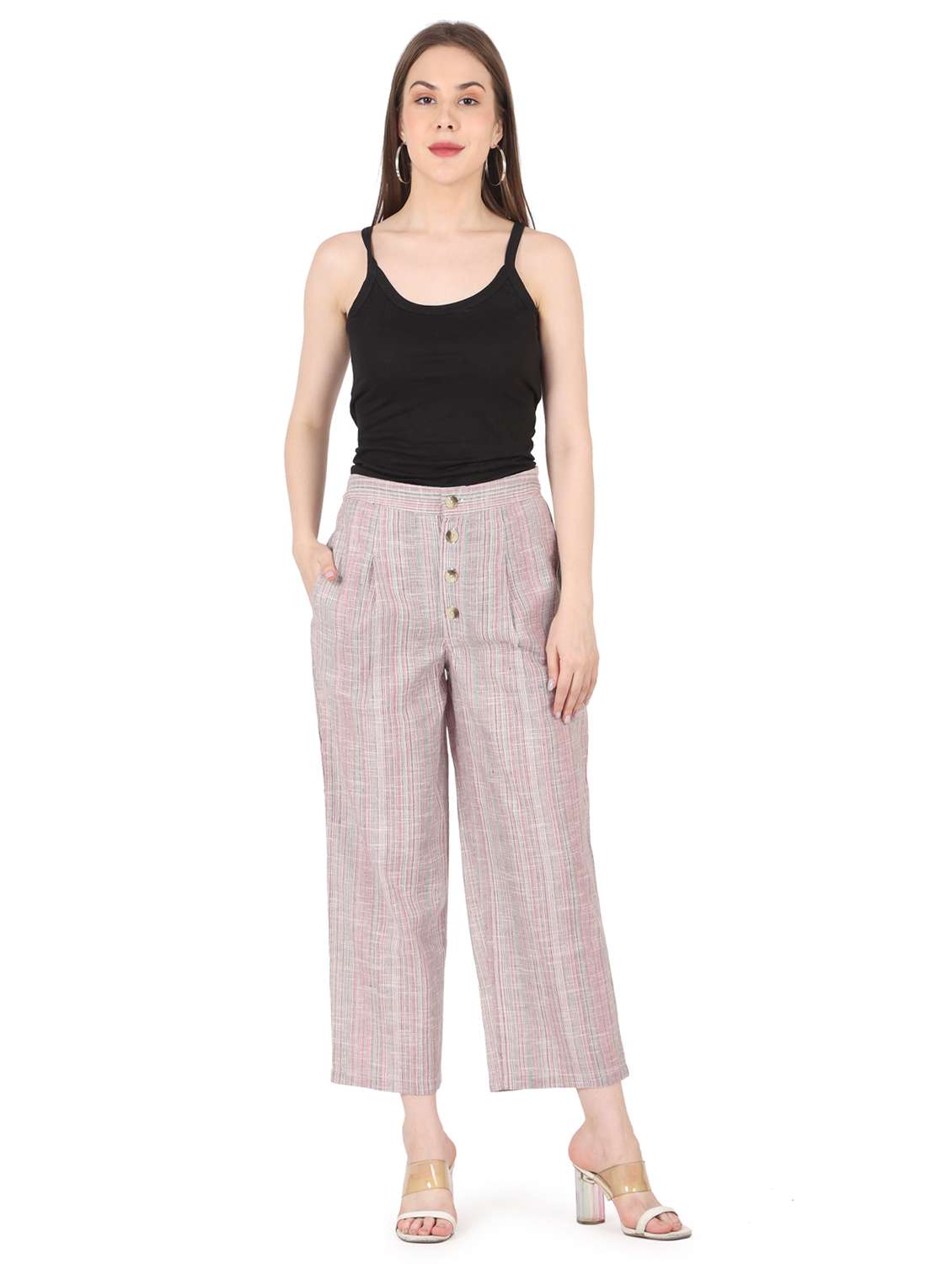 women striped high rise straight trouser - 22088974 - Standard Image - 4