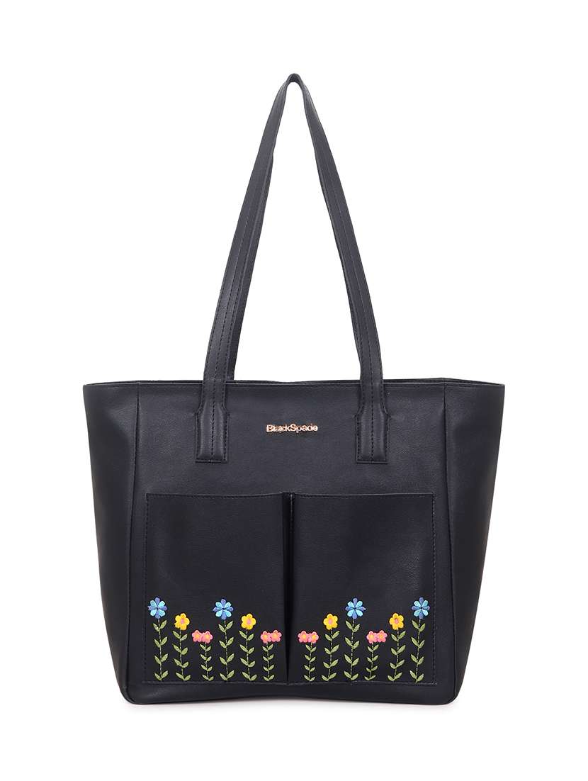 women embroidered front pocket tote bag