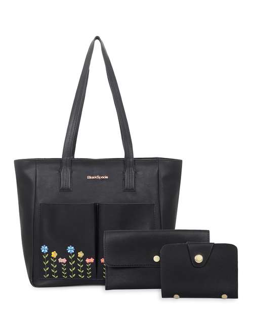 women embroidered leatherette tote bag with 2 pouch - 22089019 -  Standard Image - 0