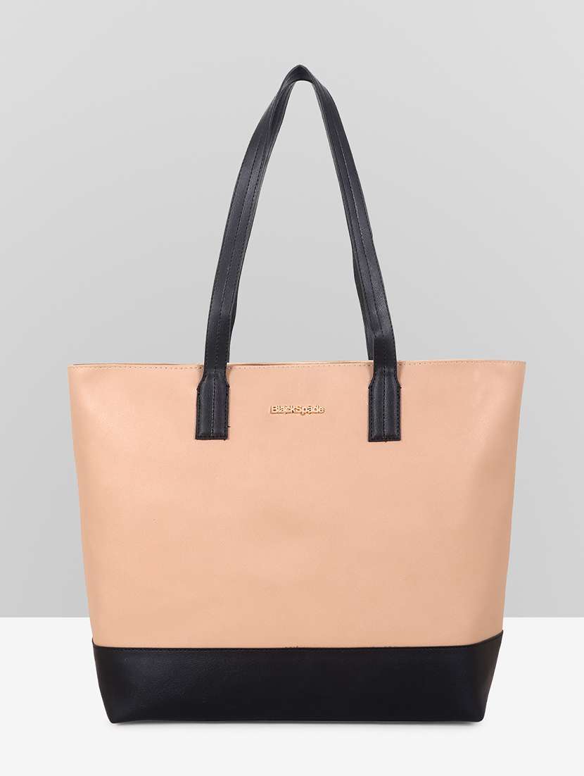 women color blocked leatherette tote bag
