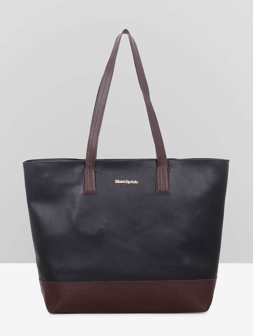 women color blocked leatherette tote bag
