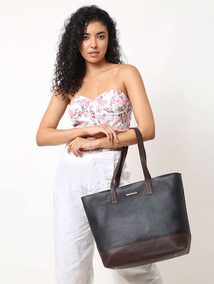 women color blocked leatherette tote bag - 22089035 -  Standard Image - 1