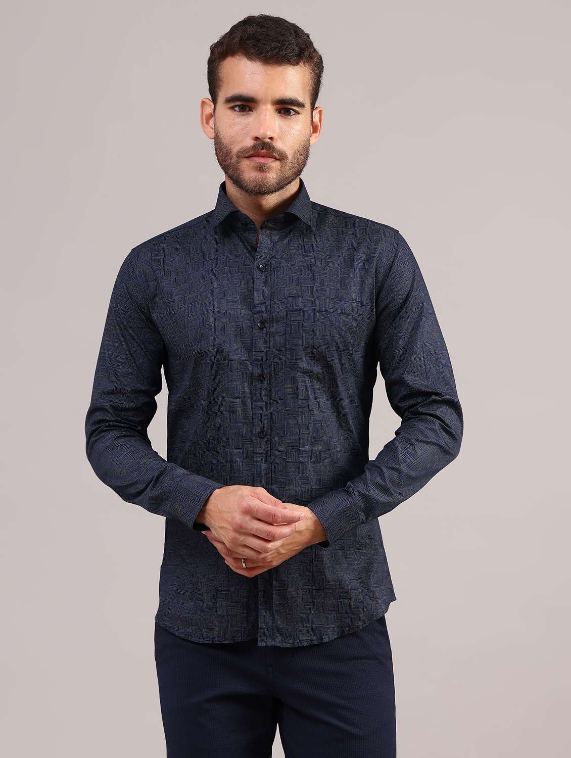 men printed collared long sleeve shirt - 22089048 -  Standard Image - 1